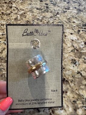 Bella Uno Two-Tone Silver and Gold Wide Band Ring - Size 8 NWT